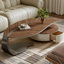 Table basse en forme de feuille avec 2 tiroirs, centre de table en grain de bois de noyer pour le salon
