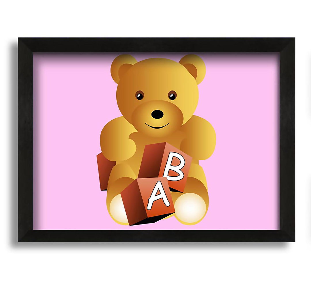 Gerahmtes Leinwandbild Teddy Bear Alphabet Blocks in Hellblau