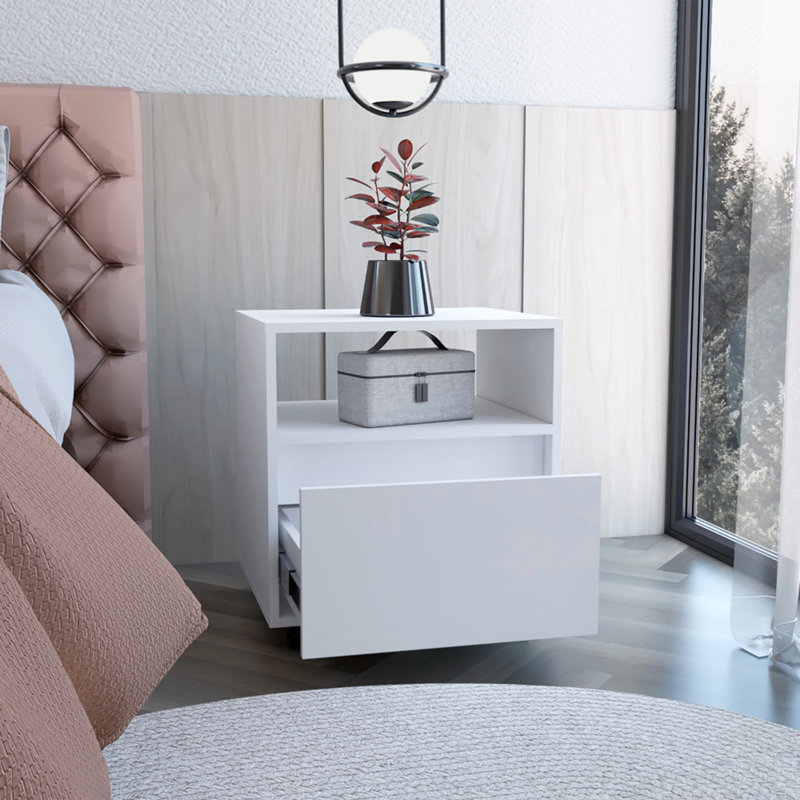 Table de chevet 21 tiroirs 21 po avec technologie intégrée, Blanc