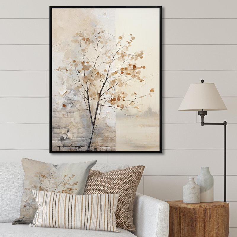 Minimalisme sycomore arbre paysage, reproduction d'art sur toile, Cadre flottant noir, H 44 po x l 34 po
