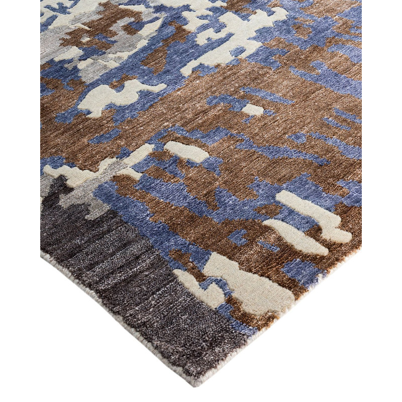 Tapis moderne noué à la main de conception unique - gris, 9 pi 2 po x 12 pi 0 po Modern