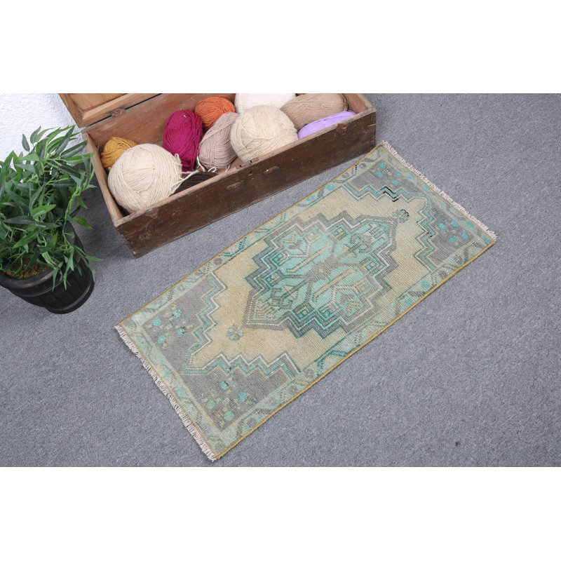 Tapis turc rétro vintage - Tapis d'entrée de petite taille en laine fabriqué à la main, conception kurde unique