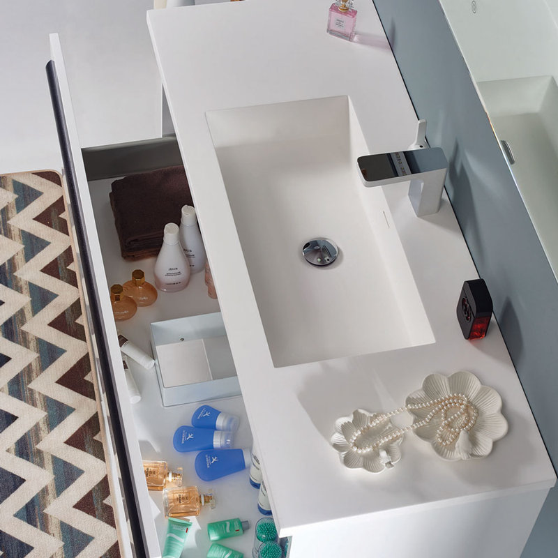 Ensemble de meuble-lavabo de salle de bain simple fixé au mur 39 po avec miroir Feltner
