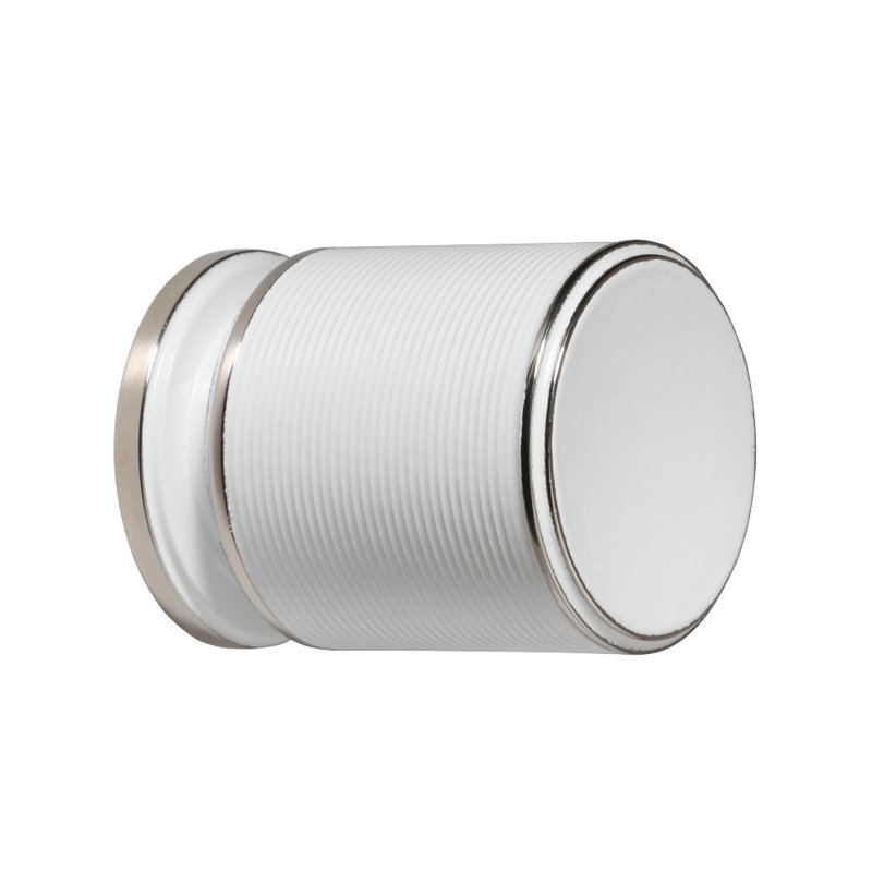 Monaco Cylindrical Knob, 1.26" H x 1.25" W x 1.25" D, Brush Brass/White