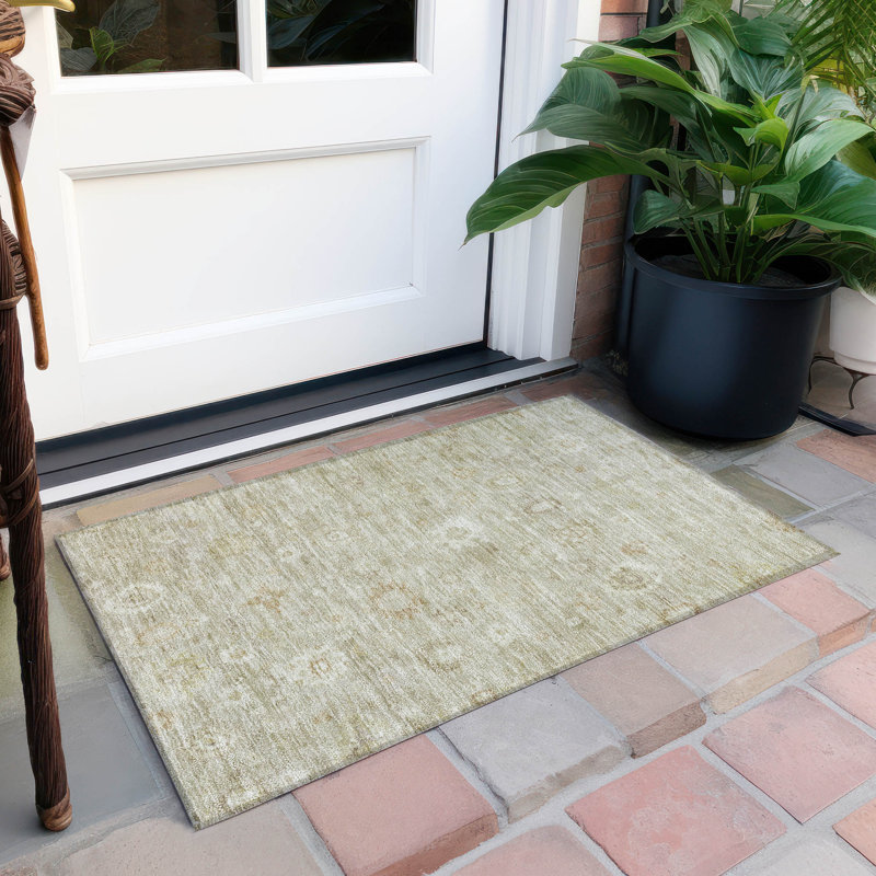 Tapis beige d'intérieur / extérieur lavable à la machine, Rectangle 1 pi 8 po x 2 pi 6 po