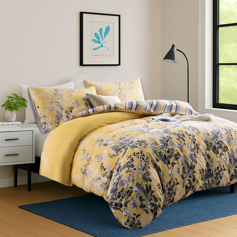 Imperial Homeware London Microfiber Duvet Cover Set with Pillowcases Included, Ochre Blossom