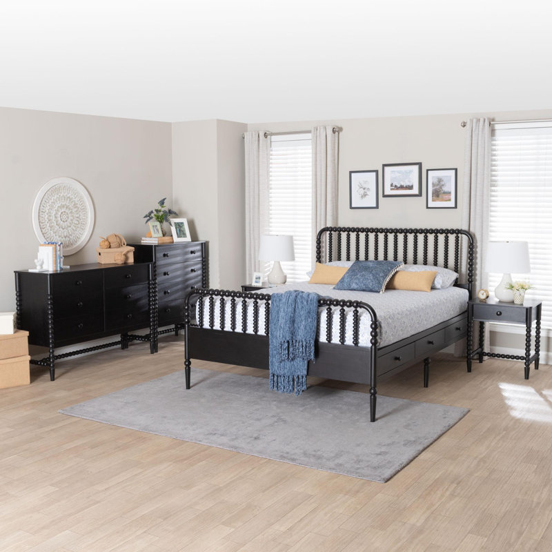 Ensemble de chambre à coucher 5 pièces Baxton Studio Dayami, double, noir, Noir