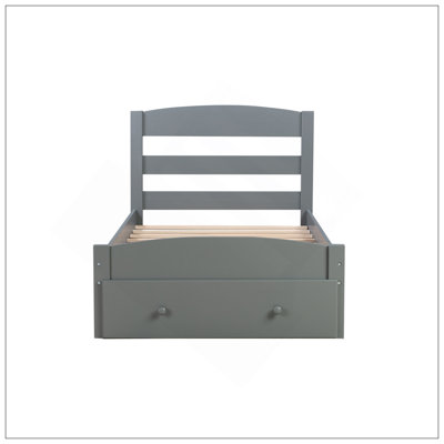 Structure de lit plateforme simple avec tiroir de rangement et support en lattes de bois sans sommier