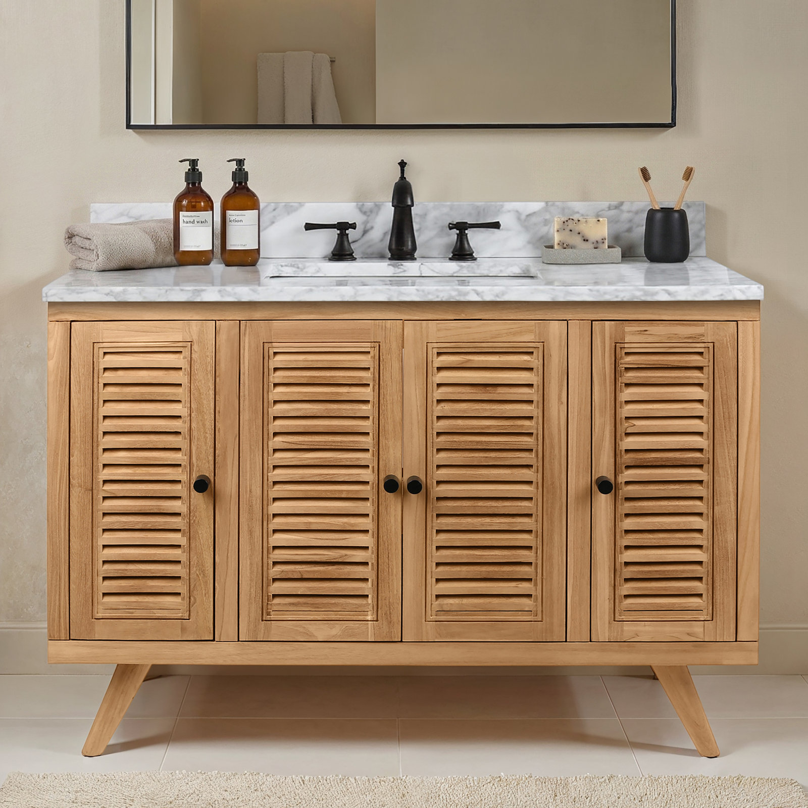 Harper Carrara Marble Single Bathroom Vanity, 49, Carrara White Marble