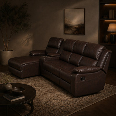 3-Piece Modern Brown Faux Leather Reclining Living Room Set