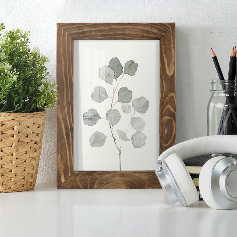 " Delicate Sage Botanical I ", 9" H x 7" W x 1" D, Walnut