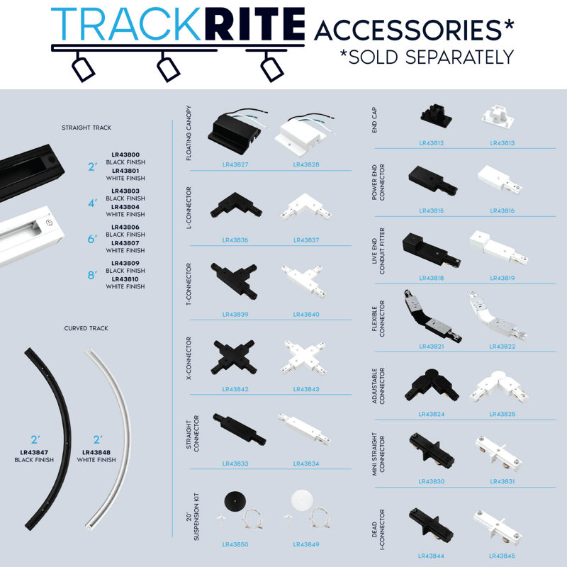 Luxrite 2,5 po Éclairage sur rail à DEL Zoomable, 5CCT, CRI90, 15 W, 1050LM, à intensité variable, inclinaison de 358 ° + 90 ° et faisceau de 20 ° à 50 °, éclairage sur rail de type H, ETL, paquet de 8 en laiton
