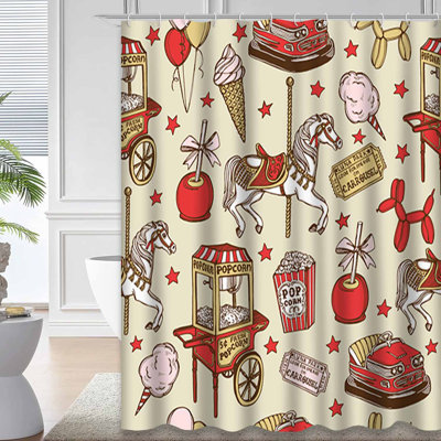 Drawn Park Vintage Horse Balloon Candy Tickets Shower Curtain with 12 Hooks