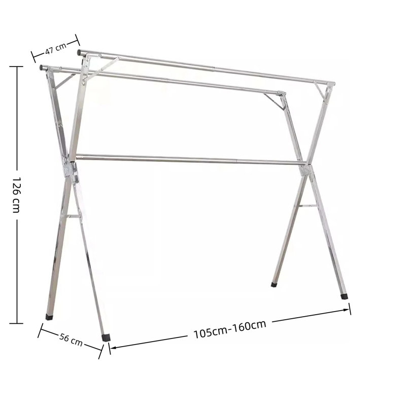 Séchoir à vêtements réglable pliable - Séchoir à linge en acier inoxydable avec barres doubles, sécheuse d'extérieur robuste (1,6 m)