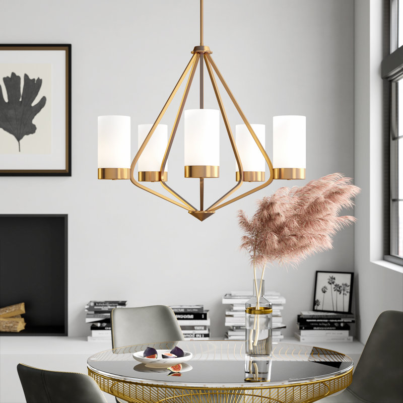 Jaydiel 5 - Light Dimmable Geometric Chandelier, Brushed Bronze