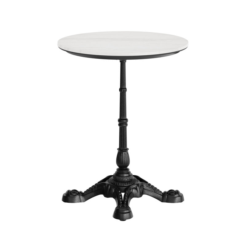 Commercial All-Weather Seamless Surface Tabletop with Bistro Base, 29.75"H x 23.5"L x 23.5"W, White Faux Marble