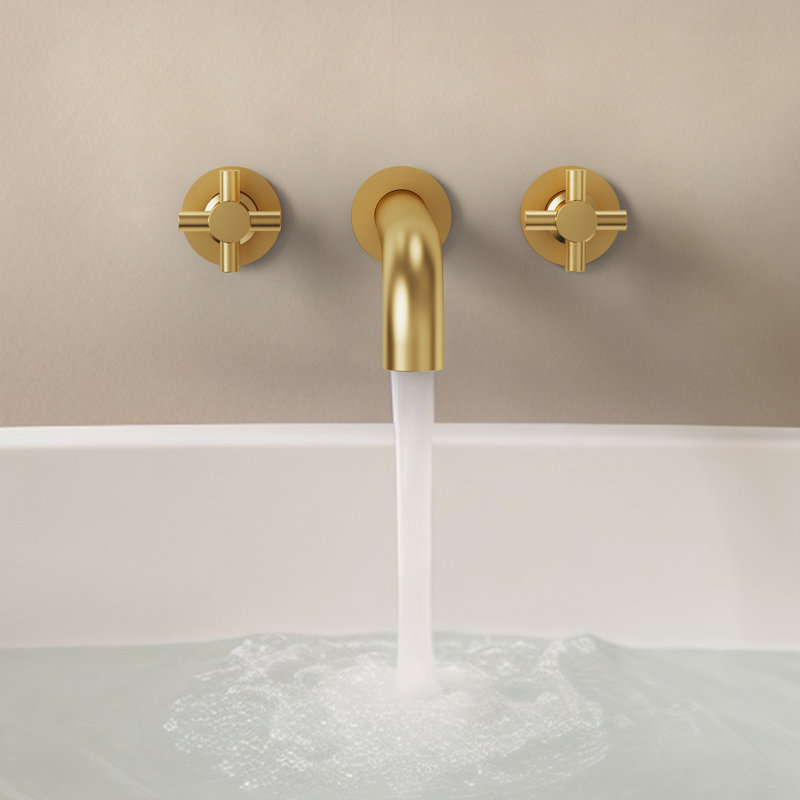 Two-Handle 3-Hole Wall Mounted Roman Tub Faucet Bathtub Filler, Brushed Gold