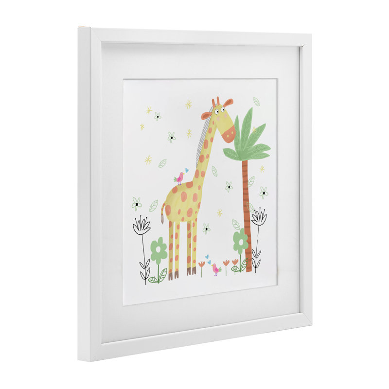 Illustration florale de bébé girafe encadrée sous verre, design par Carla Daly, H 13 po x l 13 po, Cadre blanc côtier