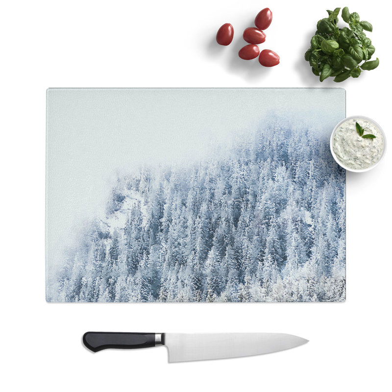 Tempered Glass Misty Mountains in Switzerland Chopping Board, 20 cm x 28.5 cm