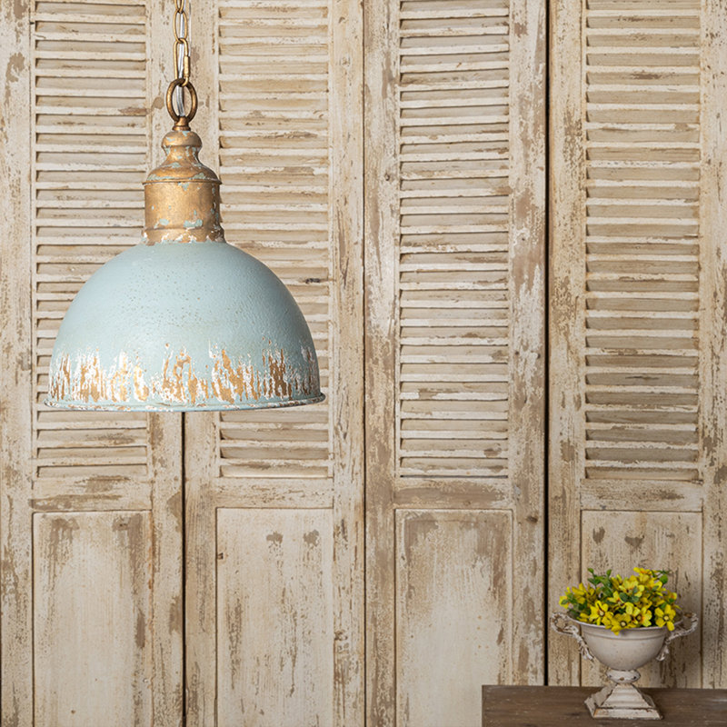 Luminaire suspendu rétro bleu délavé avec accents dorés, 11,62 po de diamètre, chaîne réglable