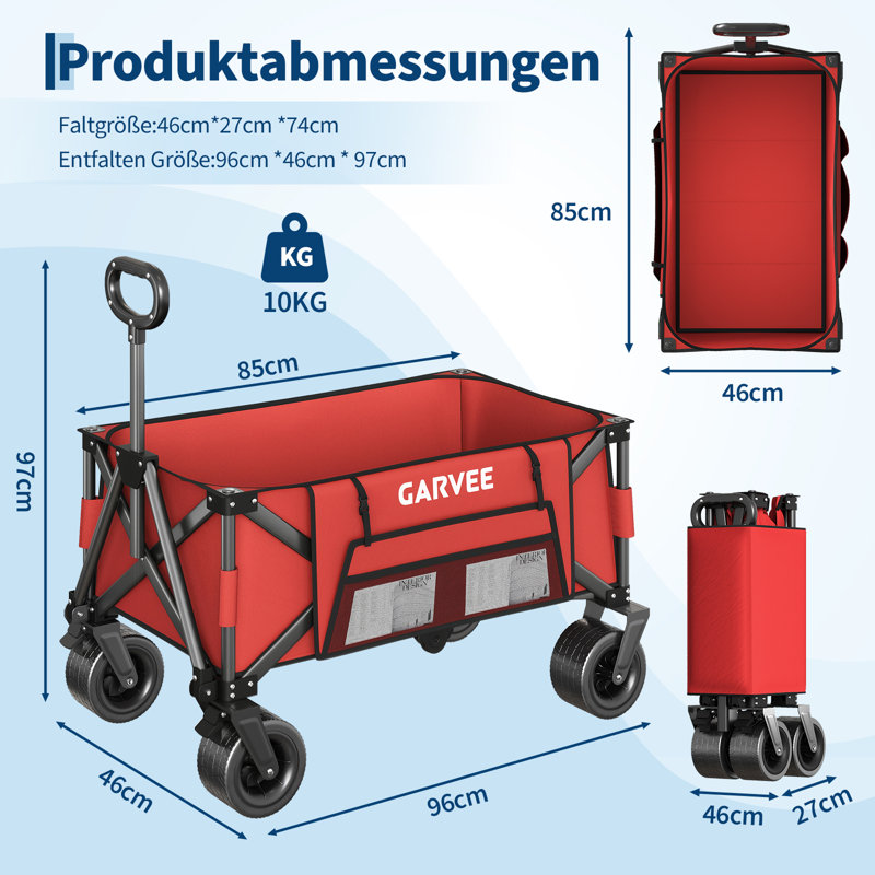 280L Collapsible Folding Camping Wagon Cart, 460 lbs Heavy Duty Festival Trolley with All-Terrain Wheels Brakes Elastic Rope Drink Holder for Beach Garden Outdoor Shopping