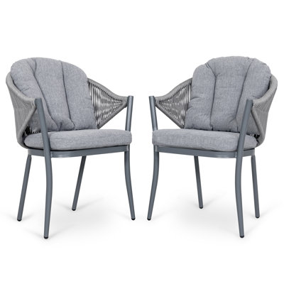 Outdoor 2-Piece Woven Rope Conversation Chair Set, Aluminum, Grey