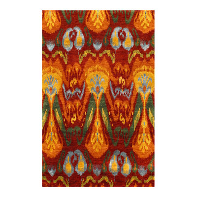 Indian Hand Woven Wool Ikat Area Rug