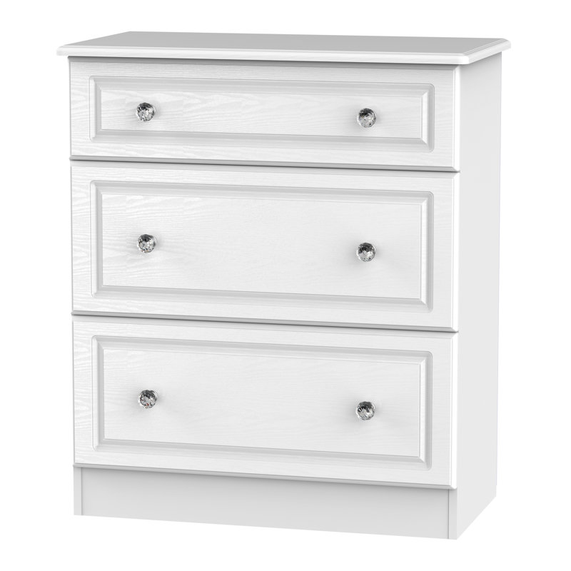 Fully Assembled Asphodèle 3 Drawer Chest, White Ash