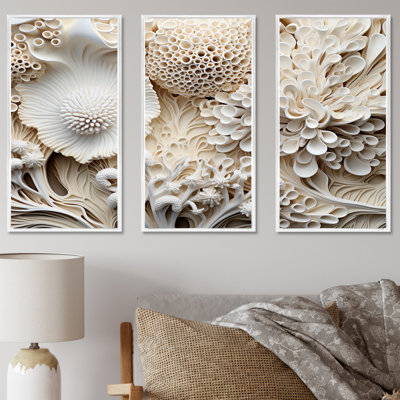 Abstract Coral Flowers Collage II - Coastal Coral Under Water Canvas Art Set