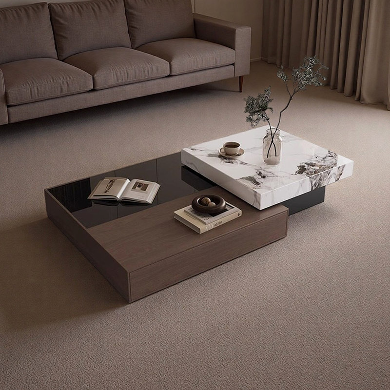 Ensemble de tables basses avec tiroir de rangement Minimalisme, Blanc / noir / gris foncé