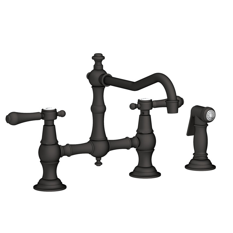Chesterfield Kitchen Bridge Faucet with Side Spray, Lever, Flat Black