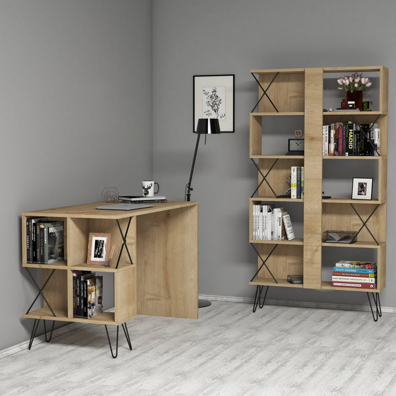 Jarrettsville 2 Piece Writing Desk Office Set, Oak
