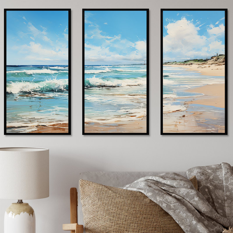 «Abstract Soft Tone Beach Horizons», ensemble d'art sur toile de plage, Cadre flottant noir, H 40 po x l 60 po x P 1 po