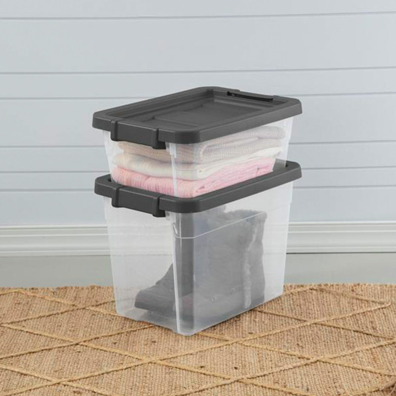 Sterilite Clear Plastic Stacking Storage Containers w/ Lid, 30 Quart, Clear/Gray
