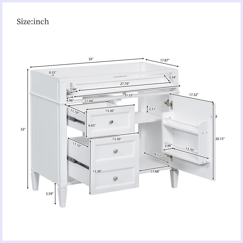Modern Bathroom Storage Cabinet with 2 Drawers and a Tip-out Drawer, White