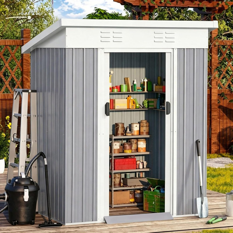 Bodhild 5 ft. W x 3 ft. D Galvanized Steel Pent Garden Shed, Dark Grey
