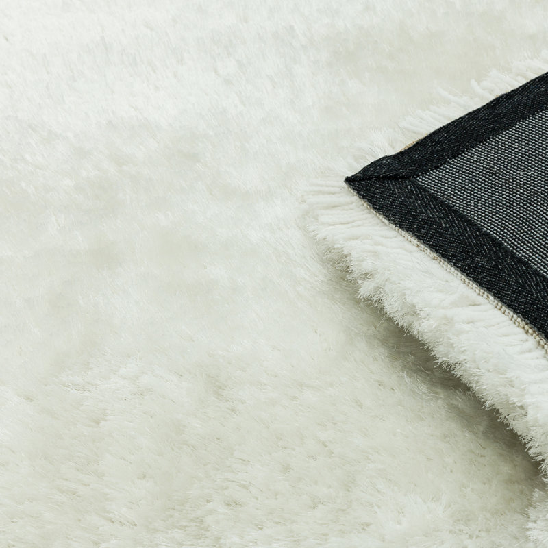 Plush Deep Pile Shaggy White Rug, Round 150cm