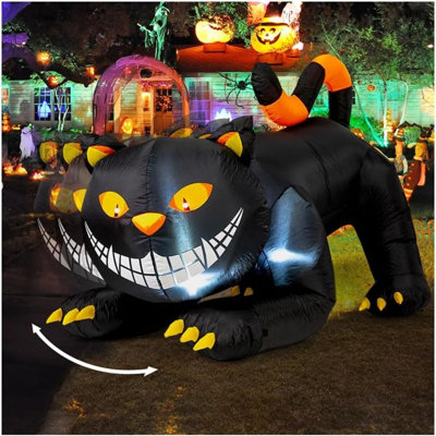 Chat gonflable noir d'Halloween animé de 6 pi avec tête mobile et lumières DEL intégrées