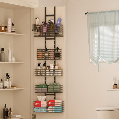 Rangement de salle de bain à 5 niveaux - Porte-séchoir à cheveux - Rangement pour outils de cheveux à hauteur réglable