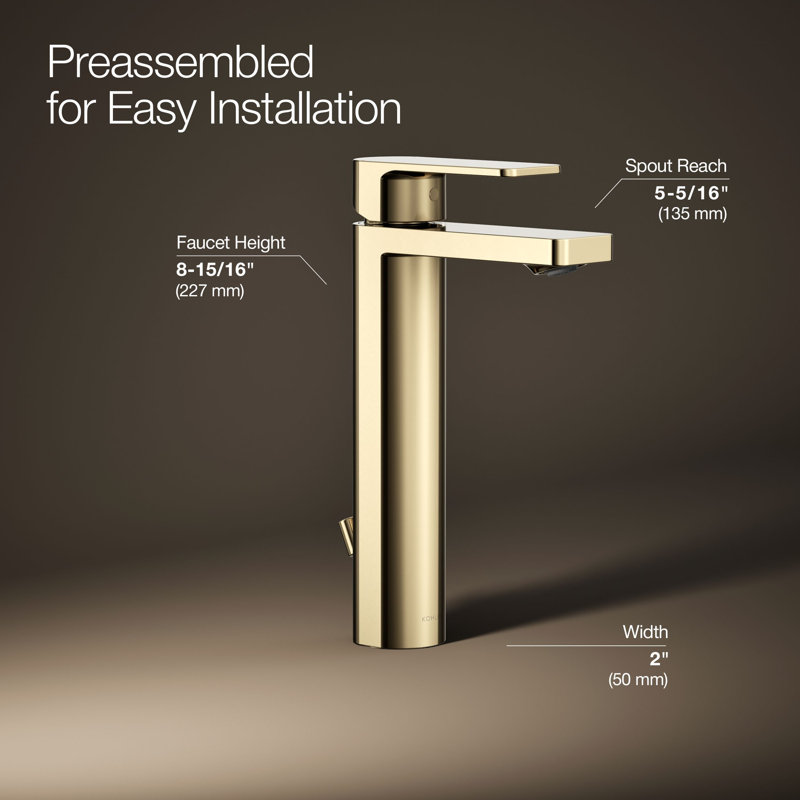 Parallel Tall Single-Handle Bathroom Sink Faucet, Single-Hole Faucet with Pop-Up Drain, 1.2 GPM, Gold, 0.5