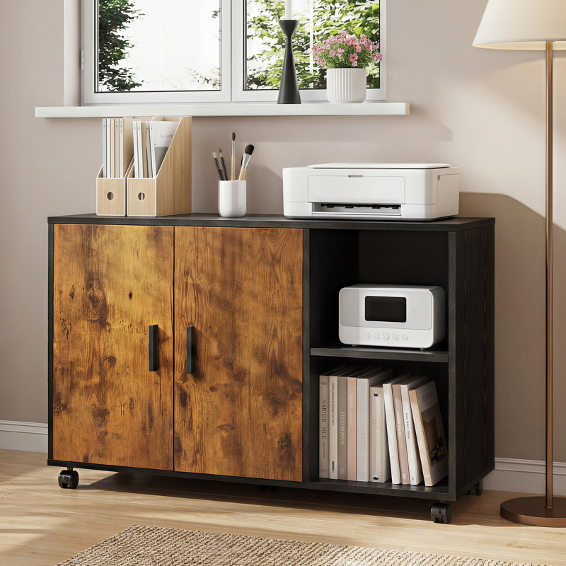 Maniram 39.4'' Wide Mobile Lateral File Cabinet, Home Office Filing Cabinets With Shelves, Printer Cabinet, Rustic Brown