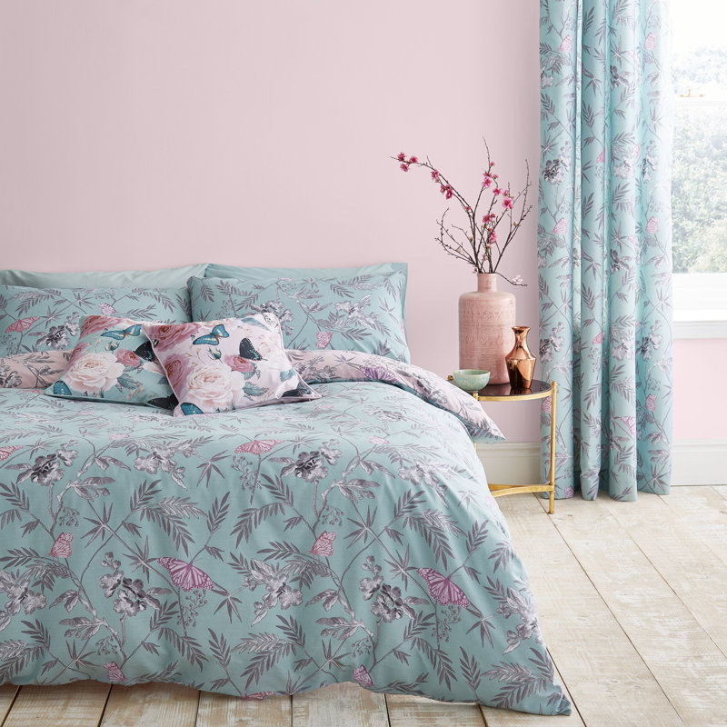Oriental Butterfly Easy Care Eyelet Curtains