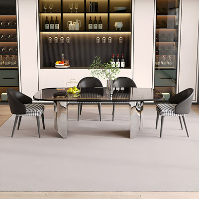Tempered Glass Stainless Steel black Dining Table