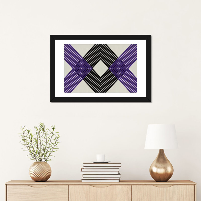 Albree moderne, losange entrecroisé, impression sur toile, H 16 po x l 24 po x P 1 po, Papier avec cadre noir, Blanc
