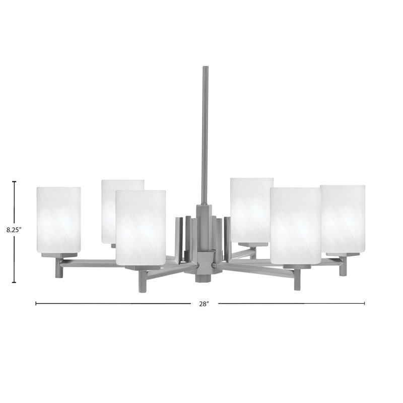 Lustre 6 lumières Fausley avec carré de 4 po, Couleur unie, Verre marbré blanc, Graphite