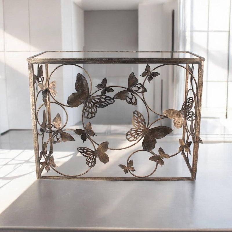 Contemporary 102cm Glass Top Console Table - Hand-Finished Butterfly Design for Entryway, Hallway and Living Room