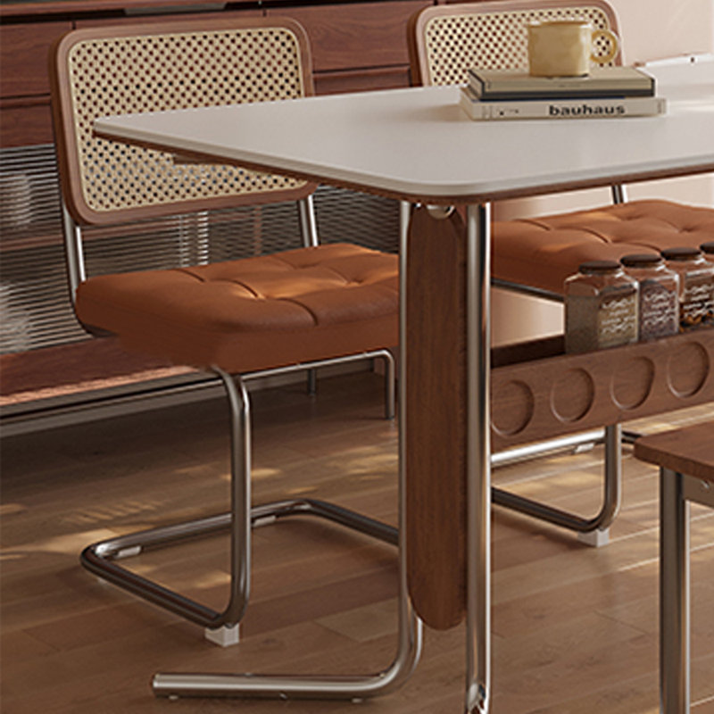 Table de salle à manger en fritté avec tablette de rangement, Blanc, H 29,5 po x L 55,1 po x l 31,4 po