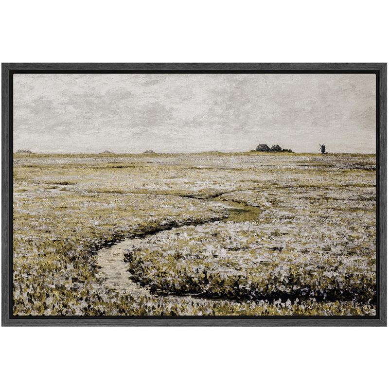 Grande prairie côtière, tranquille, bord de mer, champ, illustrations, campagne française rustique, Noir, H 24 po x l 16 po