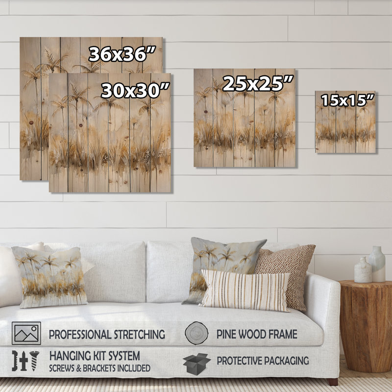 Minimal Florida Palm Trees II - impression traditionnelle en bois noir sur bois de pin naturel, H 25 po x l 25 po