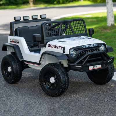 Voiture électrique tout-terrain RJV 12 V 4RM pour enfants, double commande, phares à DEL, port USB pour musique, harnais de sécurité, pour les enfants de 3 à 6 ans.